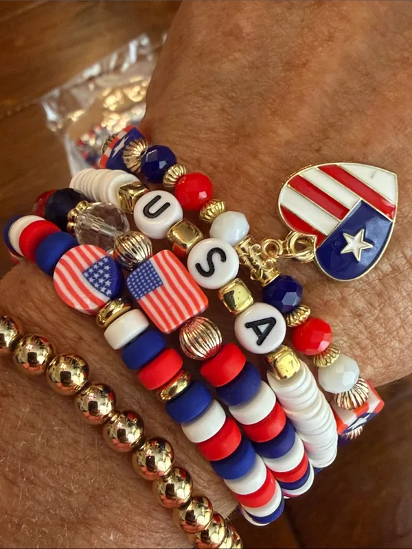 🇺🇸🇺🇸🇺🇸BOGOHO🇺🇸🇺🇸🇺🇸Fashion Jewelry Red White Blue Patriotic Beaded Bracelet Set - Image 4