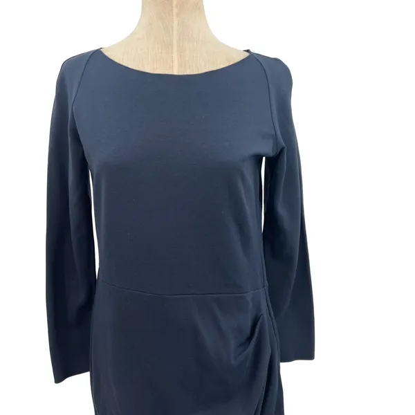 Armani Collezioni Draped Sheath Dress Classic Long Sleeve Navy Blue‎ Size 10 - Image 3