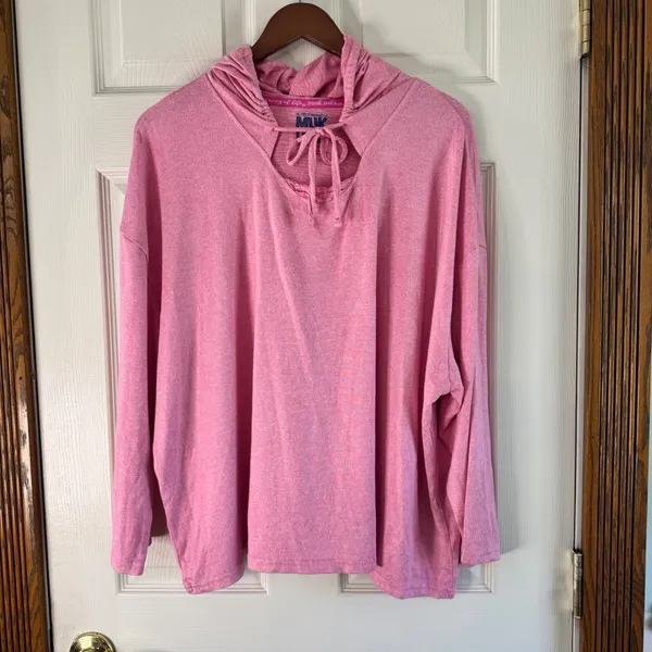 MUK LUKS Hoodie Pullover Top Keyhole Drawstring Pink Comfy Athleisure‎ 2X - Image 7