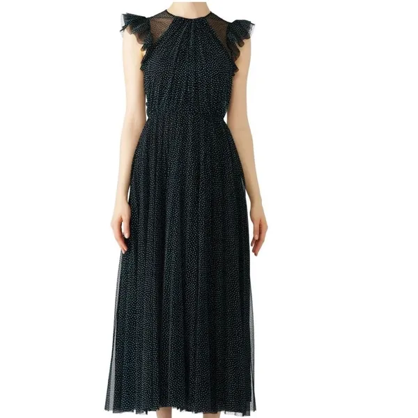 NWT Jill Stuart Black Polka Dot Tulle Maxi Dress Sz‎ 6 Flutter Formal - Image 2