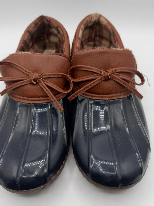 Jessica Carlyle Helene Duck Rain Clogs Plaid Lined Women’s 10 Navy Brown - Image 2