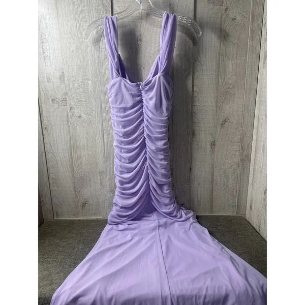 Womens Lg Lavender Ruched Cowl Neck Maxi Gown Sleeveless Purple Sexy Long Dress - Image 4
