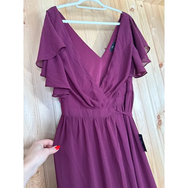 NWT Lulus Convincing Grace Burgundy Flutter Sleeve Wrap Maxi Dress Wedding Sz XL - Image 5