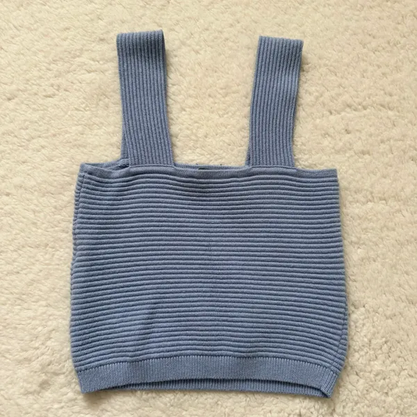 Hollister Coquette Blue Gingham Bow & Rosebud Square Neck Knit Tank - Image 2