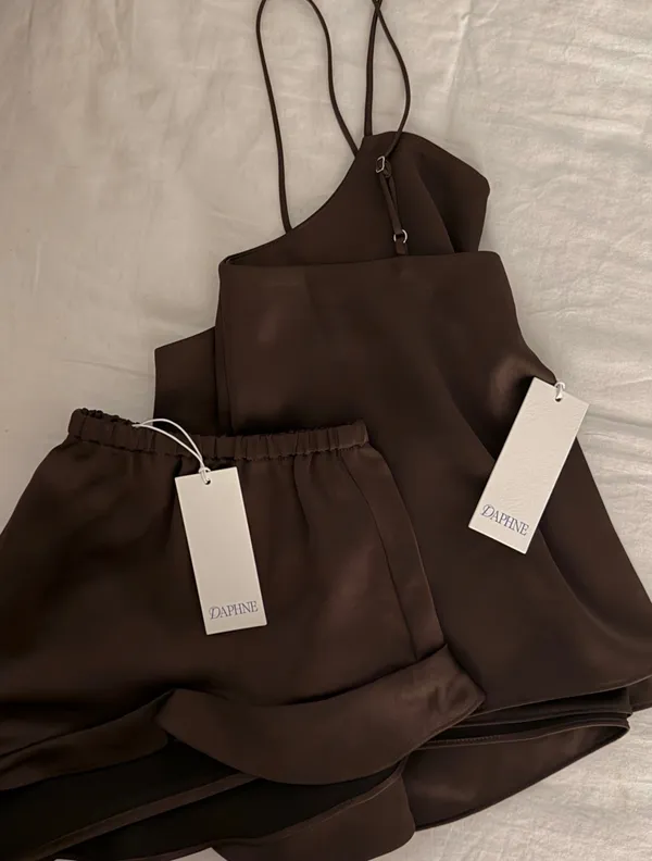 Daphne Silk Brown Shorts Pj Set - Image 3