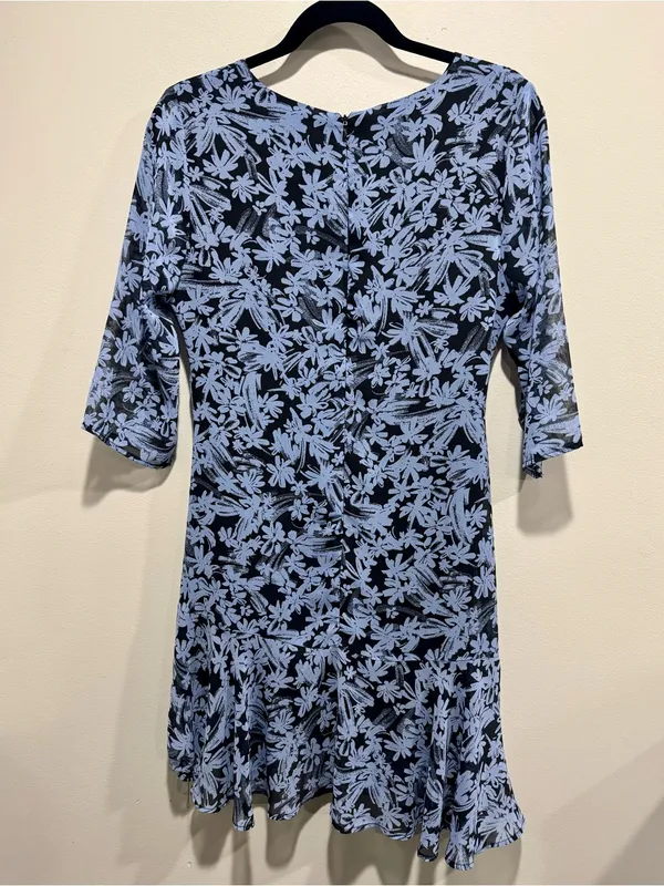 Lulus Lalaine Dusty Blue Black Floral Ruched Asymmetrical Mini Dress S DDSW695 - Image 2