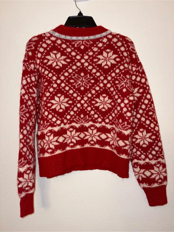NWT Universal Thread Fair Isle Sweater XS Red White Snowflake Holiday Knit - Image 2