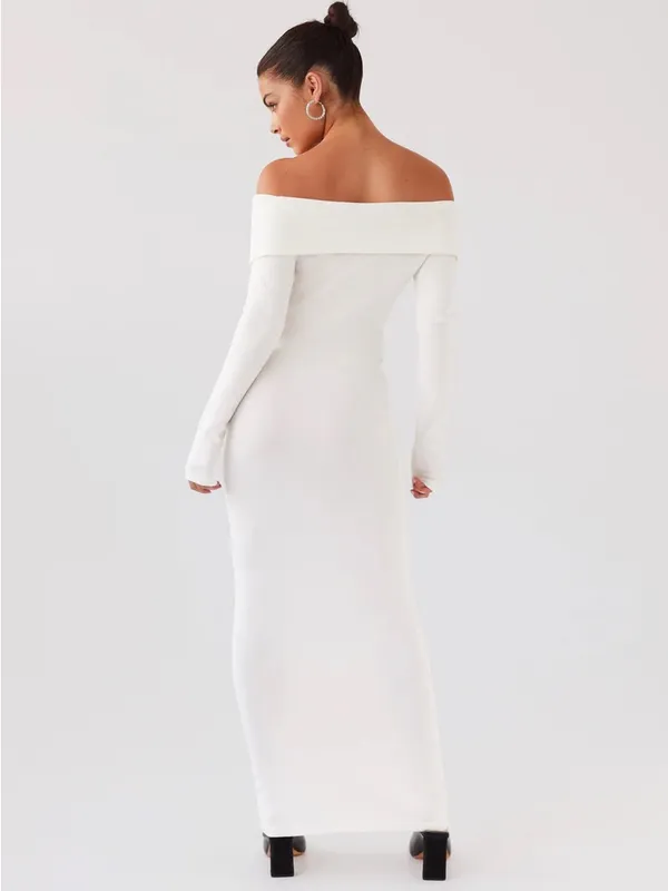Peppermayo Alexandra Off Shoulder Knit Maxi Dress - Ivory Womens Size S / M‎ - Image 4