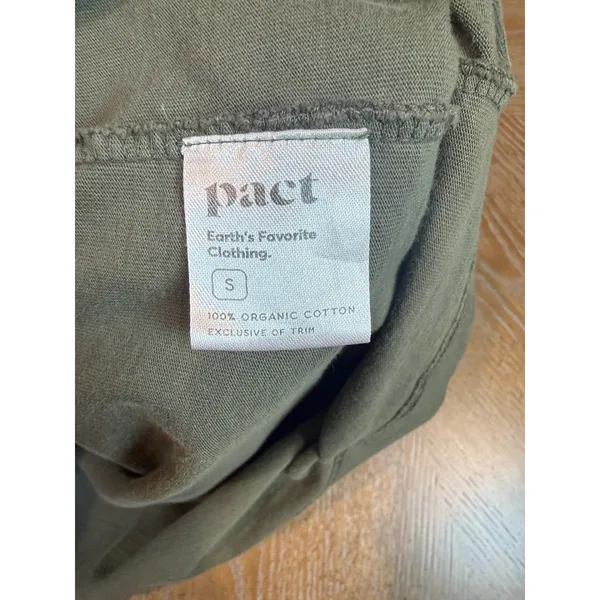 Pact Organic Cotton Polo Collared Shirt Dress Olive Green Pockets Size Small - Image 5