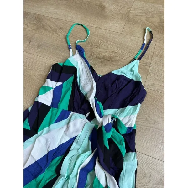 NWT Womens Olivaceous side tie mini dress geometric blue green patterned size M - Image 8