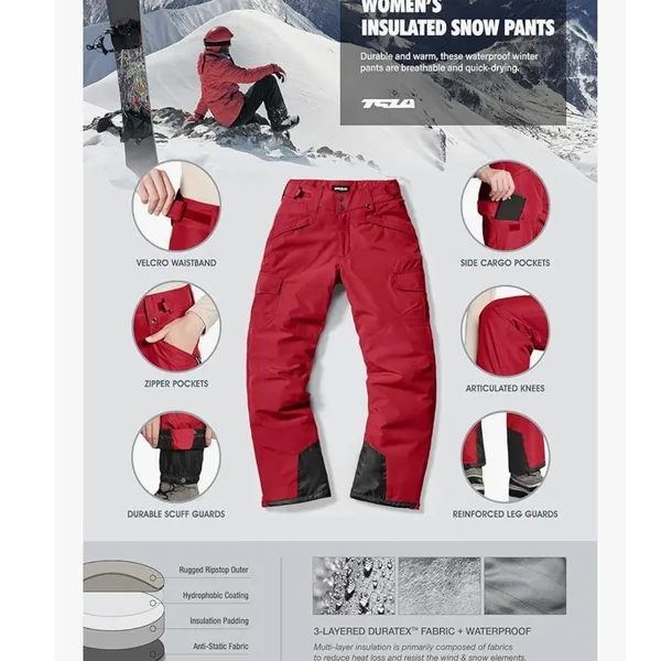 TSLA Womens‎ Insulated Snow Pants Black Waterproof Ski Snowboard XKB90-KLB Small - Image 5