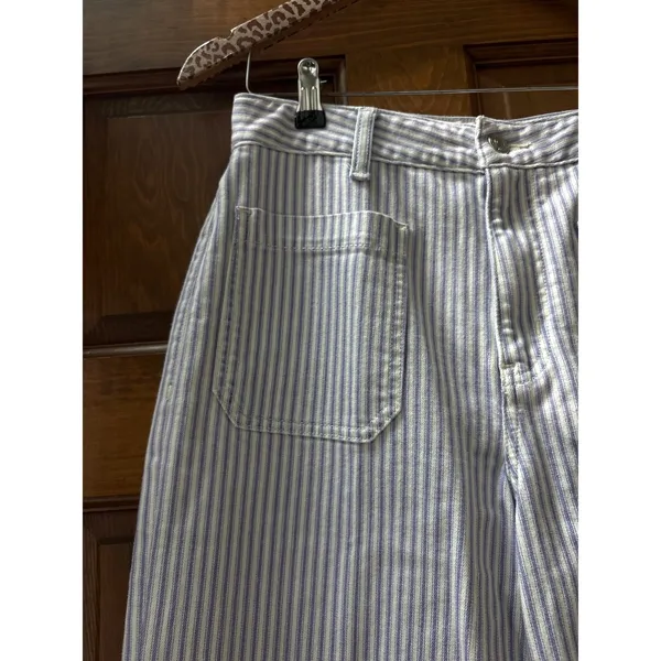 QUINCE Bella Stretch Patch Pocket Wide Leg Jeans in Railroad Stripe Size 29 NEW - Image 5