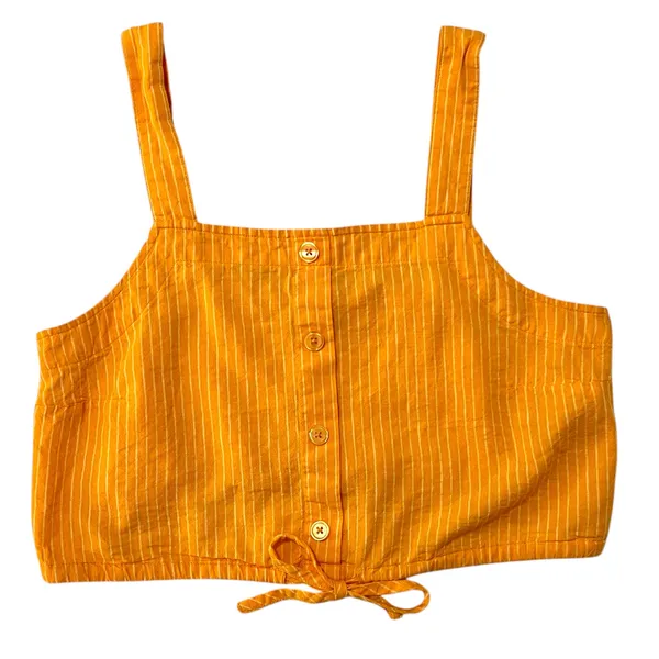 A New Day (M) Striped Button Detail Linen Blend Front Tie Crop Top Tank Shirt - Image 8
