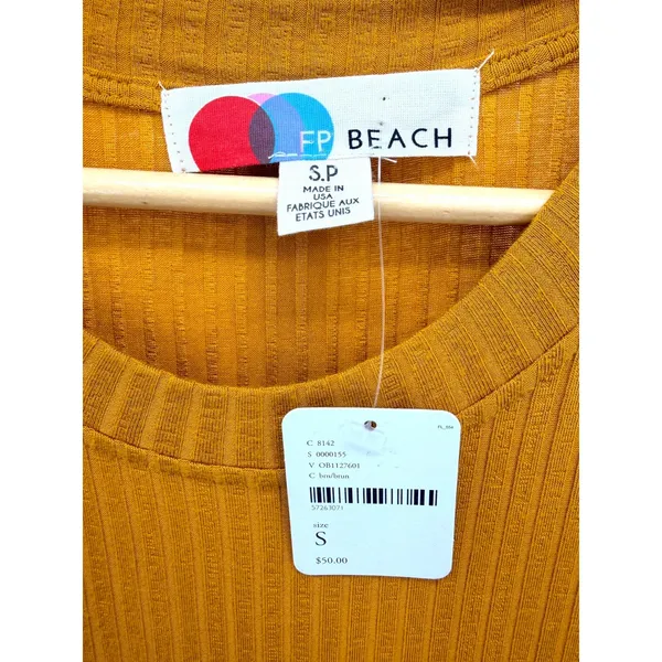 Free People FP‎ Beach Mustard Yellow Ribbed Maxi Dress Short Sleeve Small NEW - Image 3