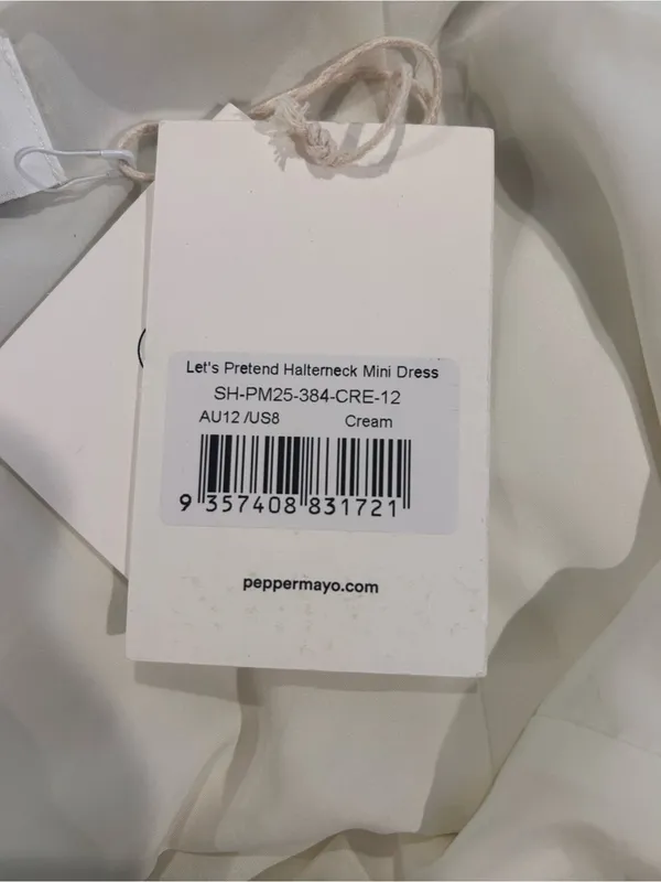 NWT Peppermayo Cream Halter Mini Dress with Ruffle Hem, 8 - Image 8