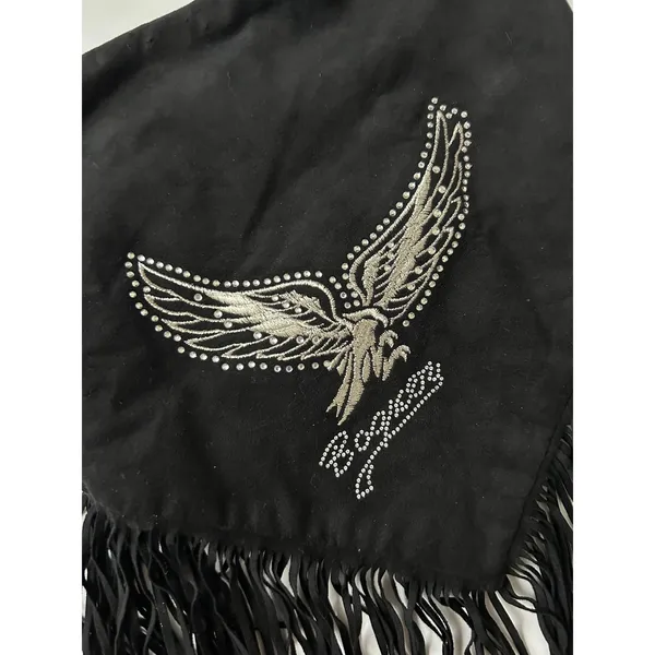 Bogner Scarf Neck Warmer Suede Black Eagle Rhinestone Fringe Western OS - Image 4