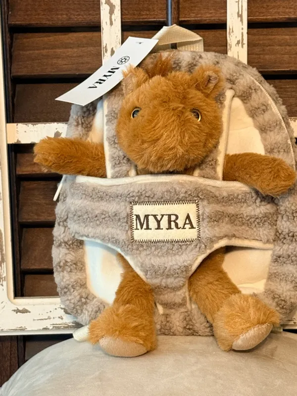 Myra Bag Plush Horse Backpack in Brown and Cream - Image 2