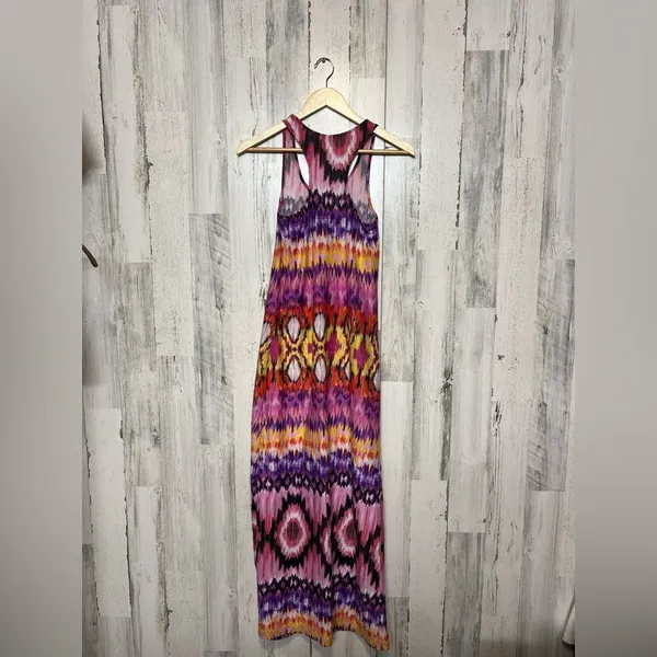 Just Love Aztec Ikat Maxi Dress Womens Medium Pink Purple Tie Dye Racerback Long - Image 4