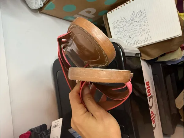 Coach Pink Leather Harlan Crossover Sandals - Image 6