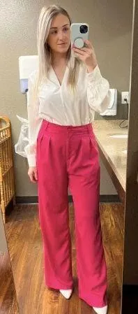 SheIn High Waisted Wide Leg Pants (Pink) - Image 2