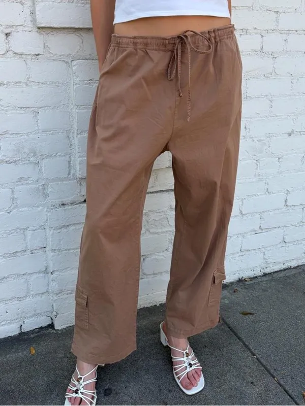 Vtg Tan wide leg capri cargo pant drawstring waist sz XL #y2k #outdoors #retro #utility - Image 5