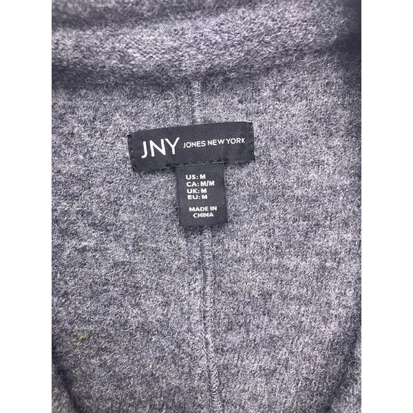 Jones New York‎ Blazer Women Medium Gray 100% Wool Knit Button Front Jacket - Image 2