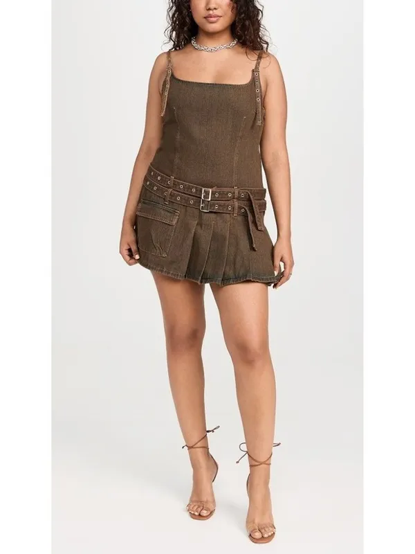 LIONESS Biker Mini Dress in Petrol Medium New Womens Denim - Image 12