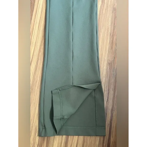 Abercrombie & Fitch Olive Green High Rise Flare Pants Pleat Split Hem Size M - Image 3