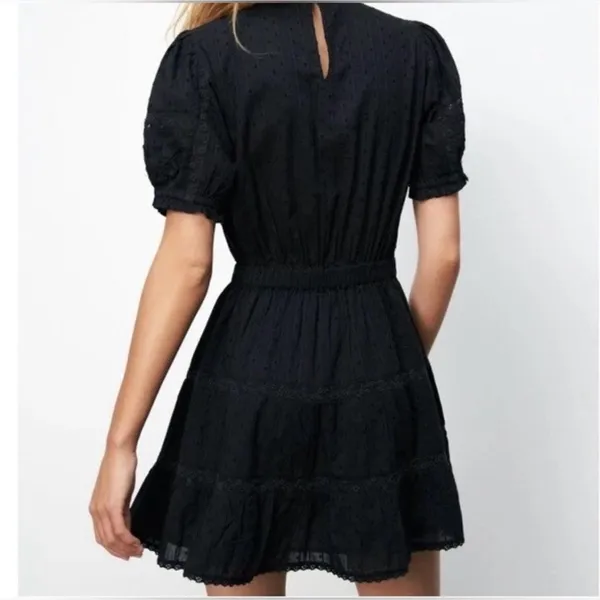 Zara Gothic Swiss Dot Black Puff Sleeve Mini Dress Medium - Image 2