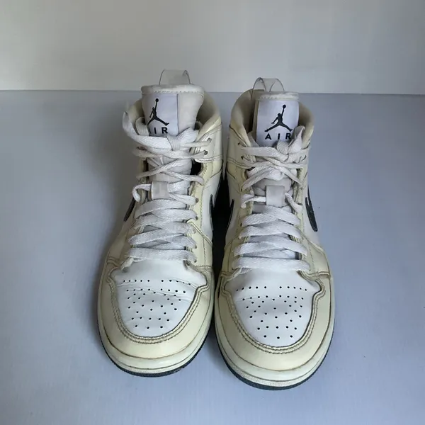 Air Jordan 1 Mid White Black Sail Women 5 Youth 3.5Y High Top Sneakers - Image 7