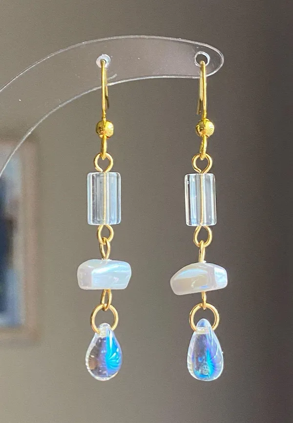 Handmade gold stainless chain cute unique chic fairy style dangle earrings🩵 - Image 3