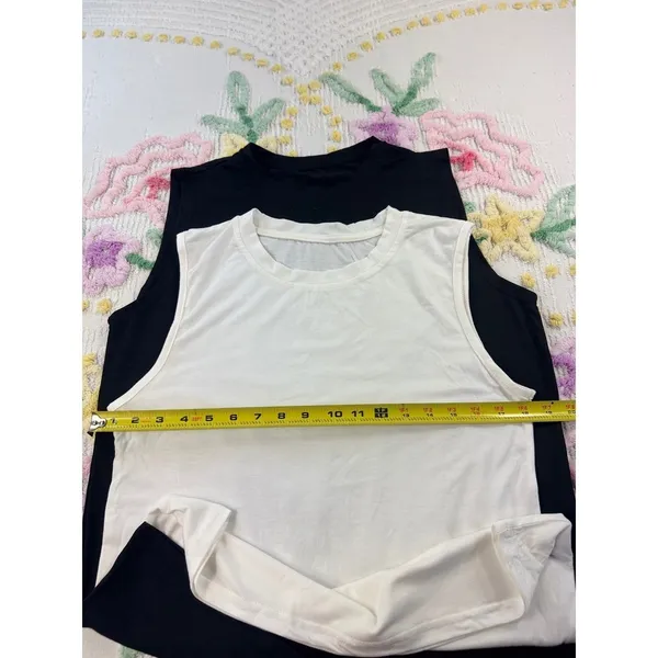 SHEIN Women's Black White Tank Tops‎ & Blue Biker Shorts Set Size M L short S - Image 7