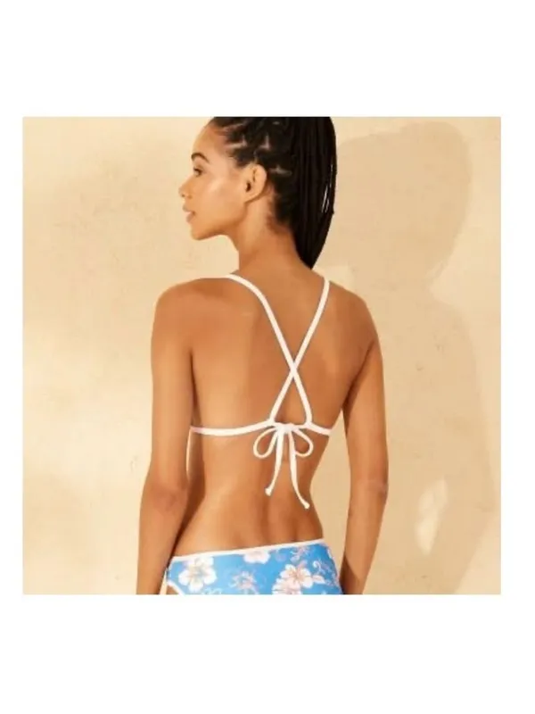 NWT Wild Fable Contrast Binding Blue Floral Tropical Triangle Bikini Top - Small - Image 6