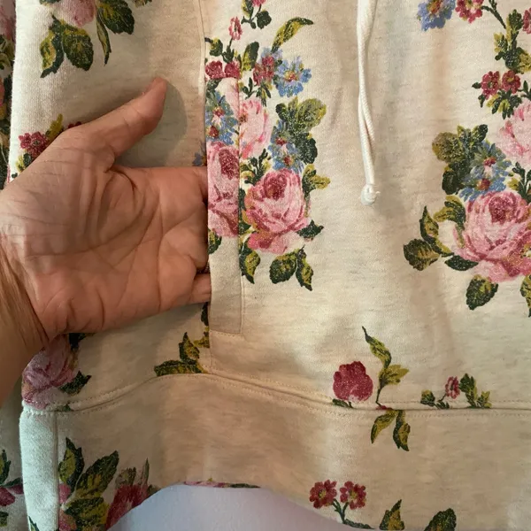 Daily Practice Anthropologie Cream Floral Hoodie Sweatshirt Loungewear Small - Image 6