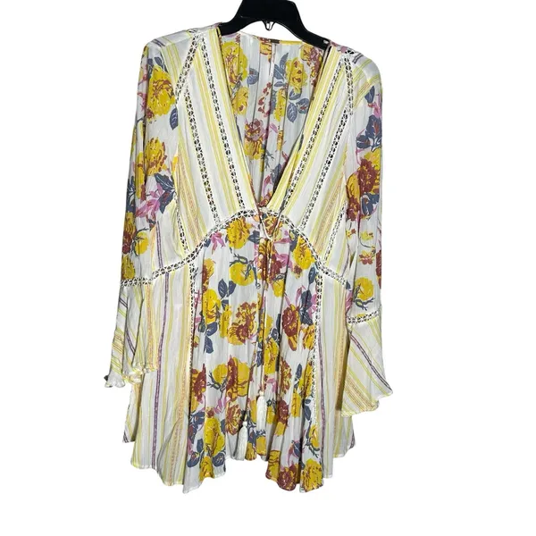 Free People Lovestoned Lace Crochet‎ Bell Sleeve Tunic Small Dress Boho #WX12-5 - Image 12