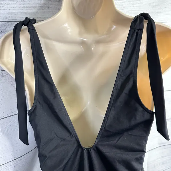 ASOS Black Back Plunge Shoulder Tie One Piece Swimsuit Sz 8 Bathing Suit Resort - Image 3