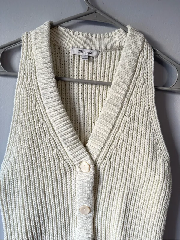 Madewell Knit Button Front Sweater Vest Boho Beige Cream Size S M - Image 3