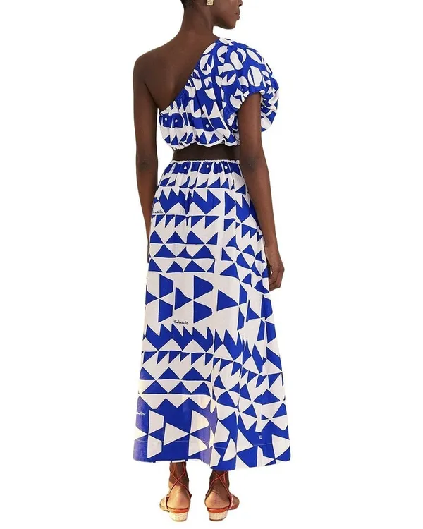 NWOT Farm Rio Linen-Blend Pitta Tiles Off-White One Shoulder Maxi Dress Size S - Image 2