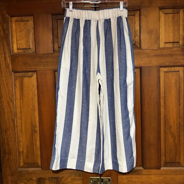 Madewell Huston Pants Capri Crop Women's Small Linen Pull On Crop Wide Leg Beach - Image 3