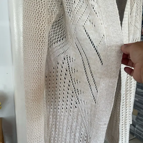 Roxy Long Open Front Cardigan - beige- Long Sleeve - Open Knit - Size M - Image 4