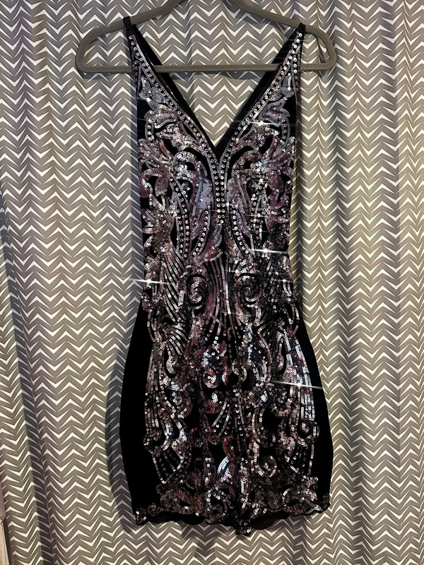 Express | Velvet Sequin Halter Bodycon Mini Sheath Dress, size S - Image 3