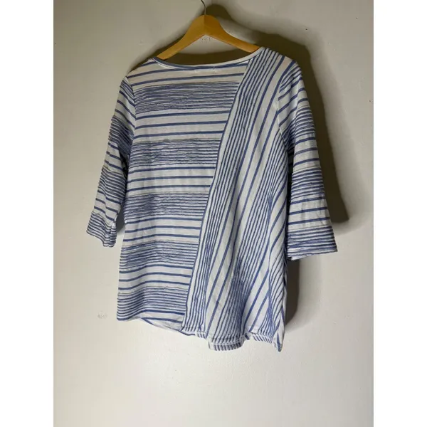 Habitat Clothes to Live In Blue White Striped Crinkle Top 3/4 Sleeve Size Medium - Image 2