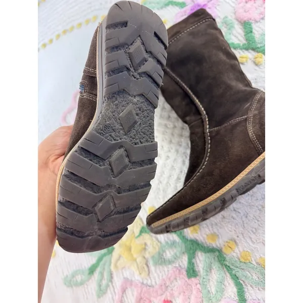 Made in Italy vtgBrown Suede leatherMid Calf Boots Side Zip Lug Sole‎ Size 39 - Image 3
