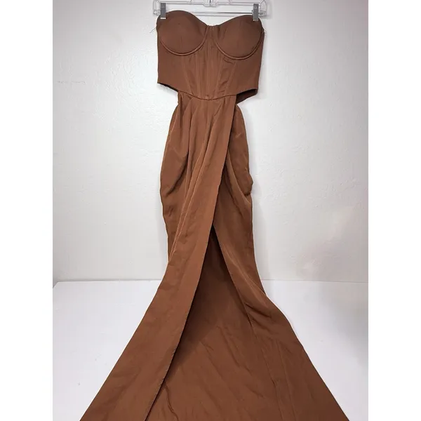 Pretty Little Thing Brown Corset Ruched Maxi Dress Size 8‎ Prom Dance Grad Racy - Image 5