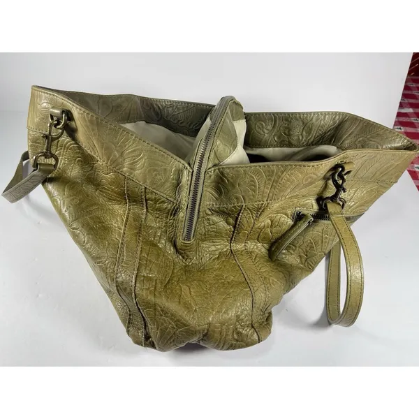 American Leather Co. Olive Green Tooled Genuine Leather Hobo Shoulder Bag - Image 7