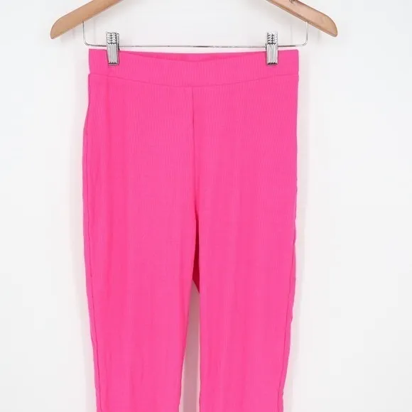 Naked Wardrobe Hot Pink Ribbed Split Hem Pants Womens Small - Image 4