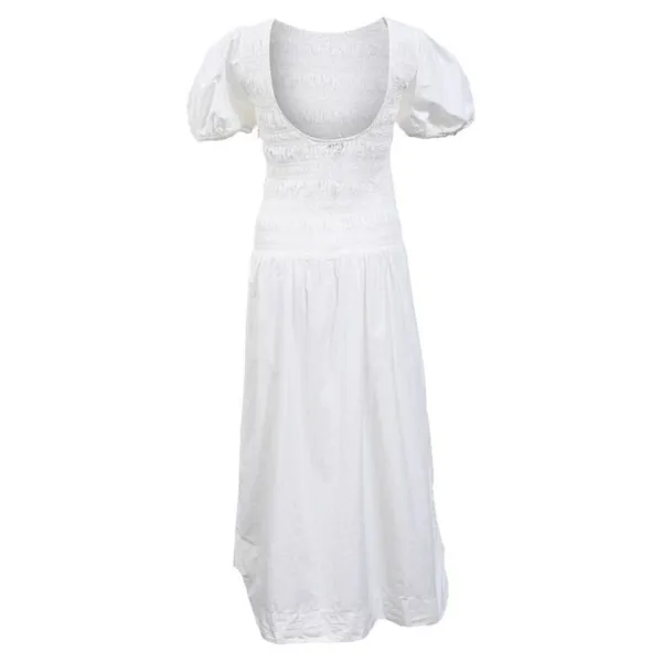 Ganni Smocked Poplin Midi‎ Dress in White Organic Cotton - Image 5