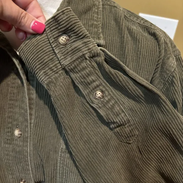 American Eagle Oversized‎ Corduroy Shacket Large Olive Green Button Front Y2K - Image 6