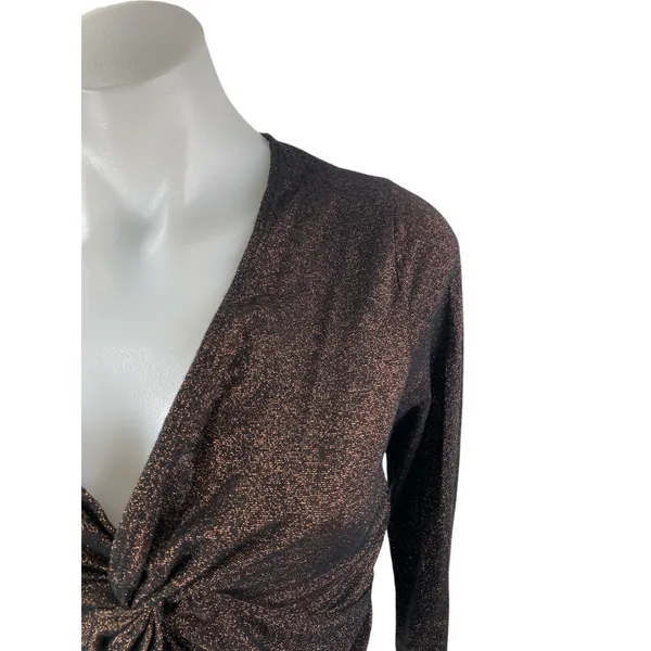Abercrombie & Fitch Womens Brown Glitter Long Sleeve Twist Front Crop Top Size M - Image 4