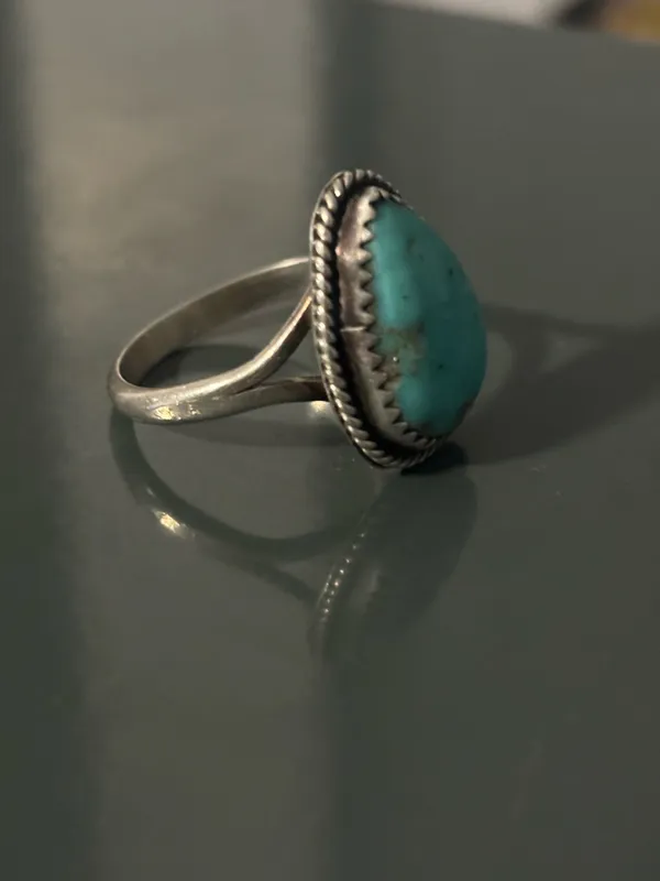 Turquoise Handmade Silver Ring size 8 Blue - Image 3